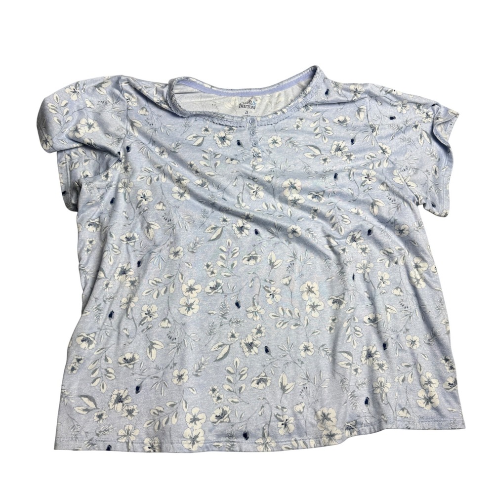 Croft & Barrow Womens 2X Blue Floral Pajama Set Short Sleeve Top Crop Pants